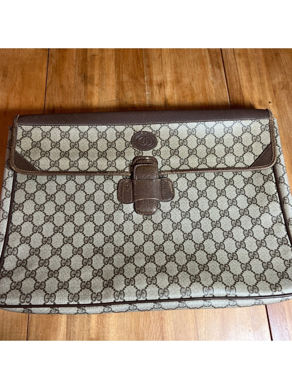 Gucci Vintage Document Portfolio with GG Monogram Brown Leather Trim *TLC READ*